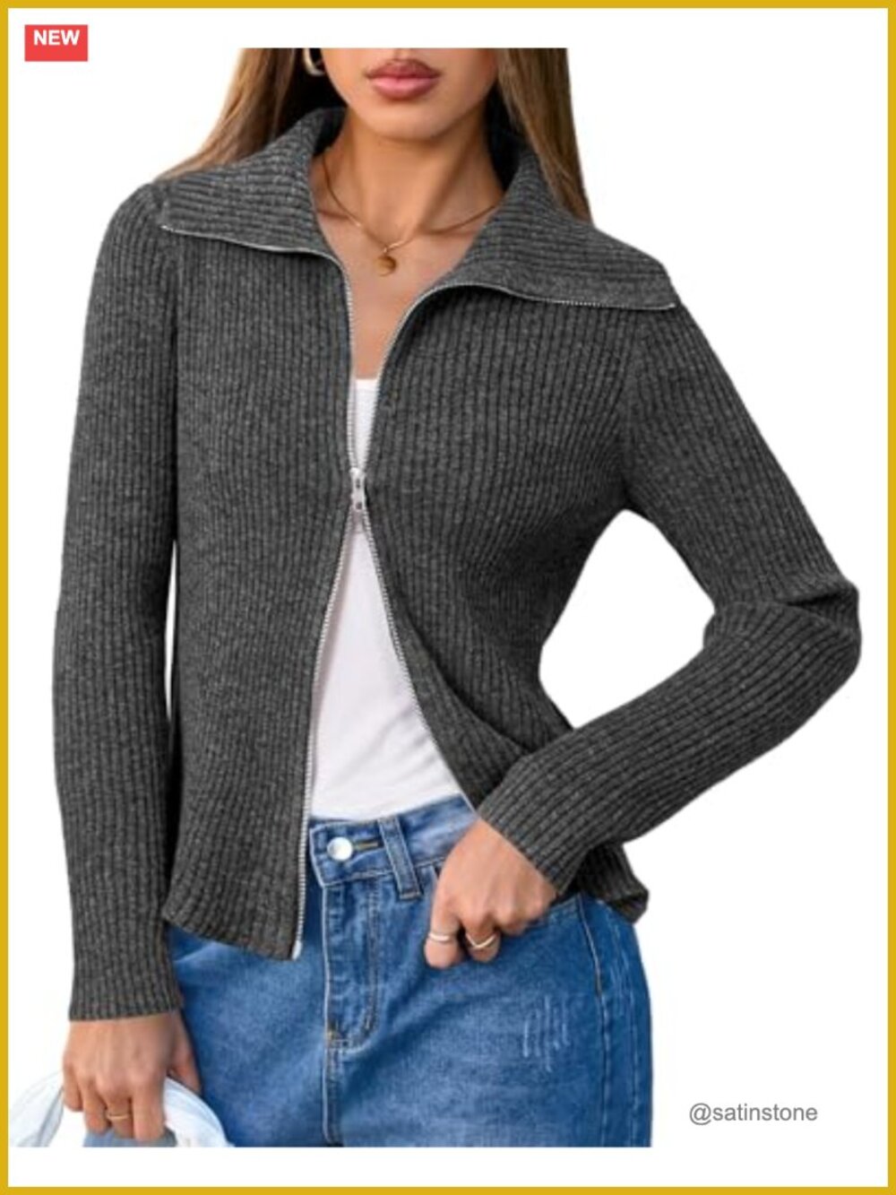 Wool Blend Zip Up Cardigan Sweater Long Sleeve V-Neck